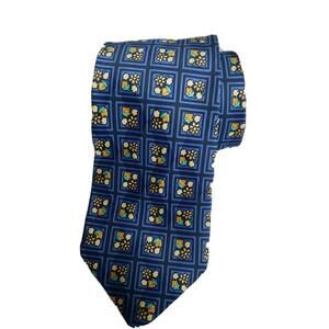 Gian Marco Venturi Mens Necktie Classic Geometric Floral  Blue Made In Italy